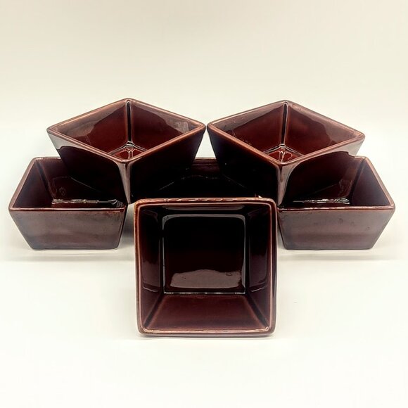 Crate & Barrel Brown Glazed Ceramic Stackable Square Dishes - Picture 2 of 7